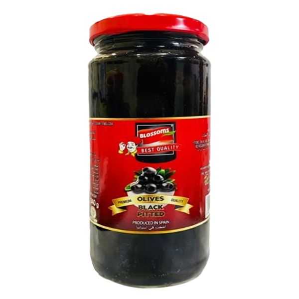 blossoms-black-pitted-olives-340gm-produced-in-spain